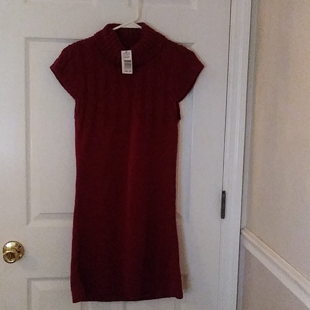 Red woven cable knit dress